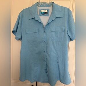 Magellan Outdoors Light Blue Short Sleeve Camp Shirt